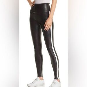 Spanx Faux Leather Side Stripe Leggings in Very Black/White size M